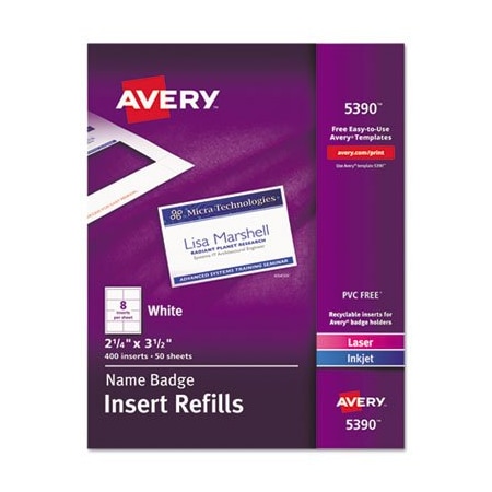 Avery Dennison Avery, NAME BADGE INSERT REFILLS, HORIZONTAL/VERTICAL, 2 1/4 X 3 1/2, WHITE, 400PK 5390
